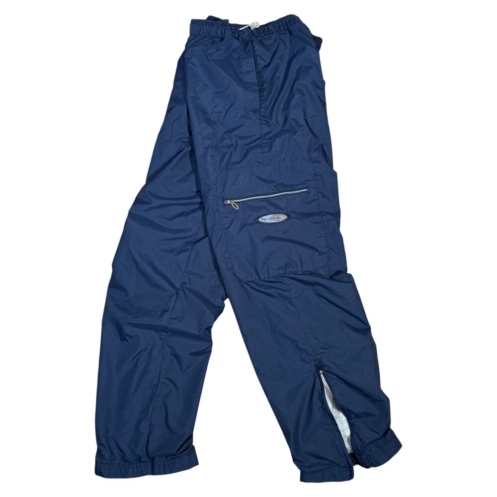 Vintage Nike Navy Blue Nylon Cargo Track Pants Y2K Baggy Zip Ankle Medium
